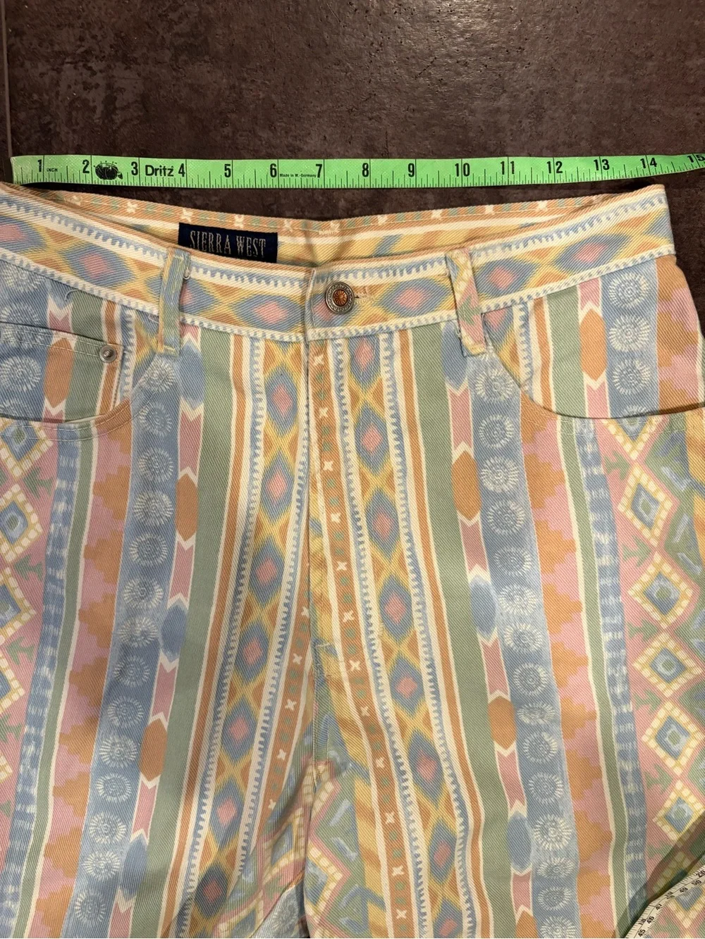 Vintage Pastel Aztec Southwestern Denim High-Rise Shorts Sierea West 1990s